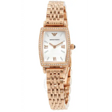 Emporio Armani Gianni T Bar Quartz Crystals White Dial Rose Gold Steel Strap Watch For Women - AR11406