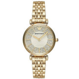 Emporio Armani Gianni T Bar Analog Crystals Gold Dial Gold Steel Strap Watch For Women - AR11608