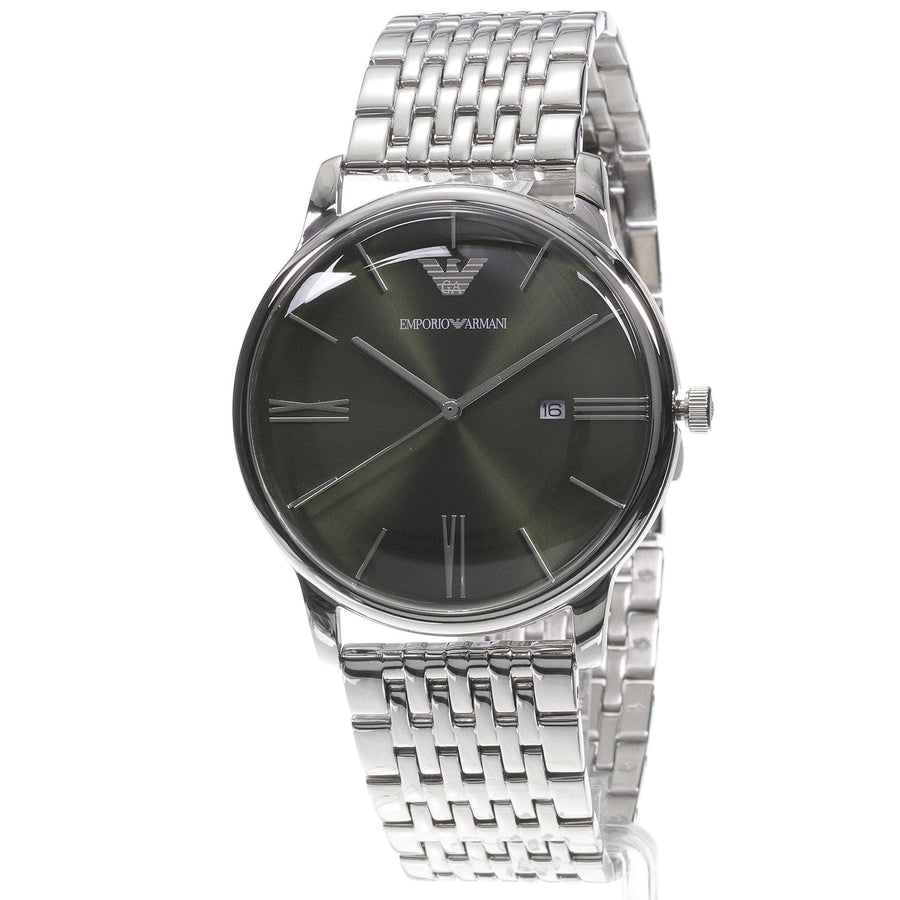 Emporio Armani Minimalist Green Dial Silver Steel Strap Watch for Men - AR11644