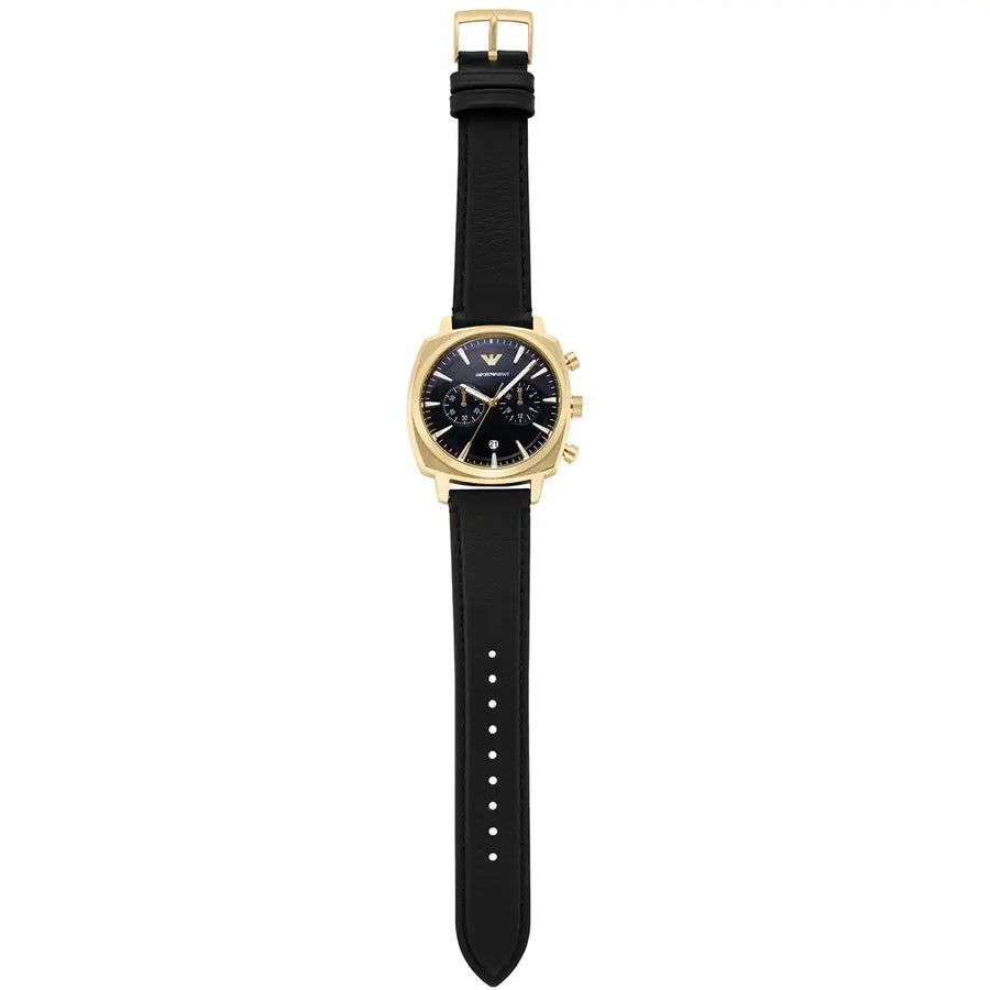 Emporio Armani Ruggero Chronograph Black Dial Black Leather Strap Watch for Men - AR11690