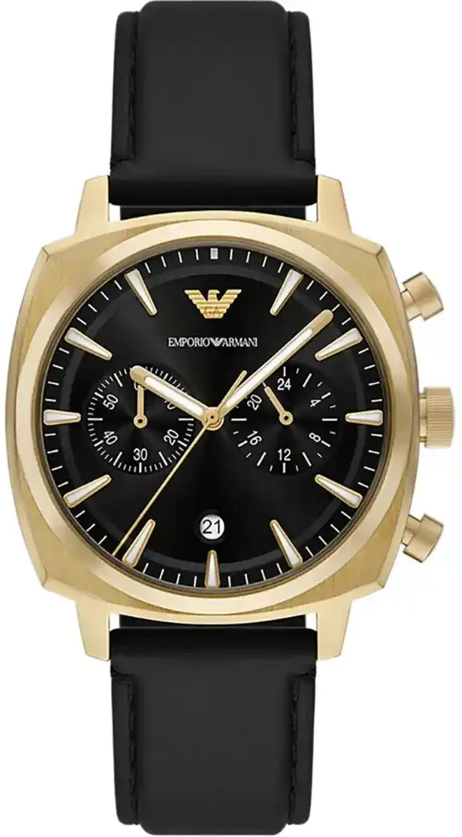 Emporio Armani Ruggero Chronograph Black Dial Black Leather Strap Watch for Men - AR11690