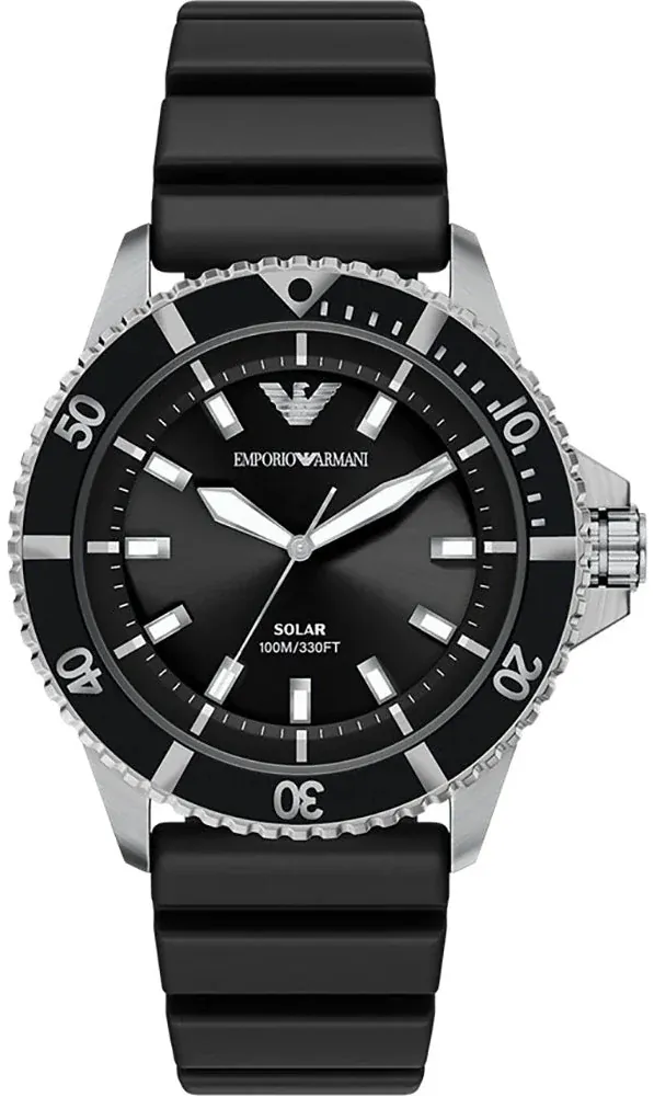 Emporio Armani World Explorer Solar Black Dial Black Silicone Strap Watch for Men - AR11788