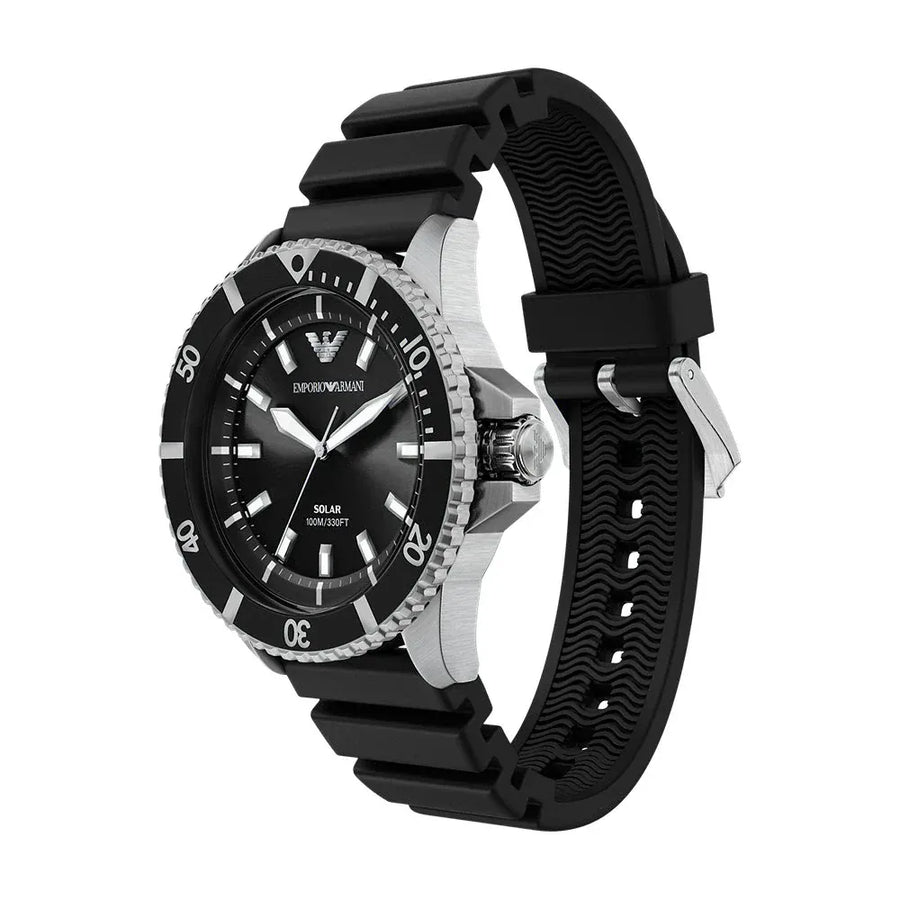 Emporio Armani World Explorer Solar Black Dial Black Silicone Strap Watch for Men - AR11788