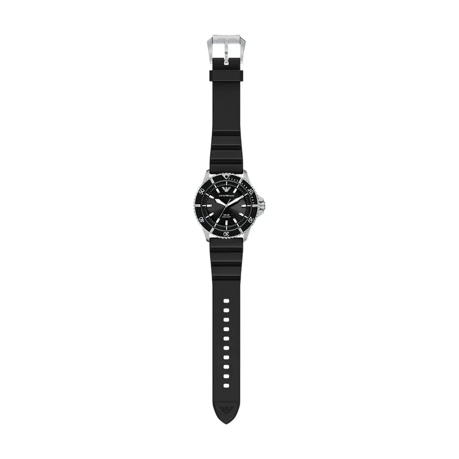 Emporio Armani World Explorer Solar Black Dial Black Silicone Strap Watch for Men - AR11788