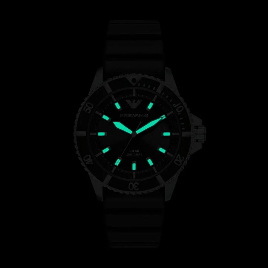 Emporio Armani World Explorer Solar Black Dial Black Silicone Strap Watch for Men - AR11788