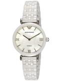 Emporio Armani Giannti T Bar Quartz Mother of Pearl Dial White Steel Strap Watch For Women - AR1485