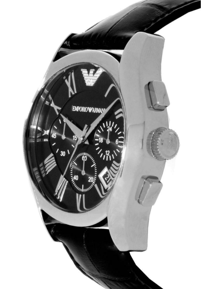 Emporio Armani Valente Chronograph Black Dial Black Leather Strap Watch For Men - AR1633