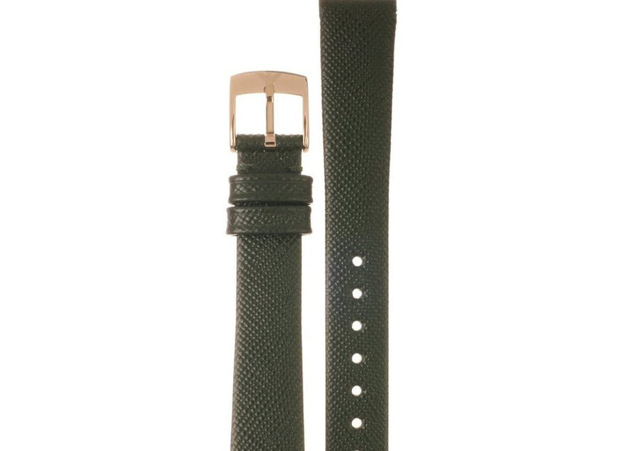 Emporio Armani Retro Champagne Beige Dial Green Leather Strap Watch For Women - AR1726