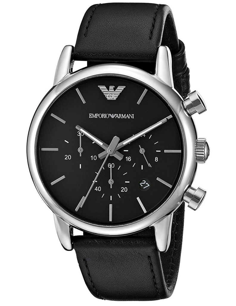 Emporio Armani Classic Chronograph Black Dial Black Leather Strap Watch For Men - AR1733