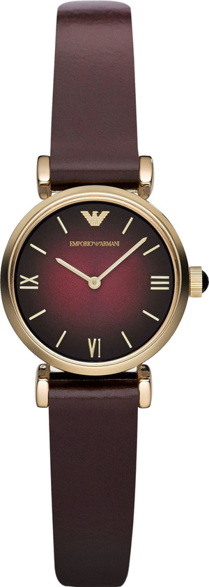 Emporio Armani Gianni T Bar Burgundy Dial Burgundy Leather Strap Watch For Women - AR1758