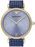 Emporio Armani Gianni T Bar Blue Dial Blue Leather Strap Watch For Women - AR1875