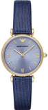 Emporio Armani Gianni T Bar Blue Dial Blue Leather Strap Watch For Women - AR1875