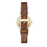 Emporio Armani Gianni T Bar Beige Dial Brown Leather Strap Watch For Women - AR1883