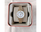 Emporio Armani Gianni T Bar White Mother of Pearl Dial Gold Steel Strap Watch For Women - AR1907