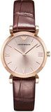 Emporio Armani Classic Quartz Pink Dial Brown Leather Strap Watch For Women - AR1911