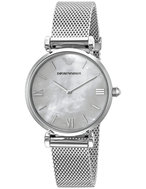 Emporio Armani Gianni T Bar Mother of Pearl Dial Stainless Steel Strap Watch For Women - AR1955