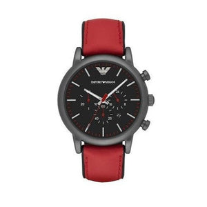 Emporio Armani Luigi Chronograph Black Dial Red Leather Strap Watch For Men - AR1971
