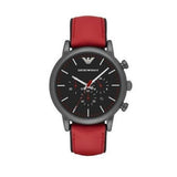 Emporio Armani Luigi Chronograph Black Dial Red Leather Strap Watch For Men - AR1971