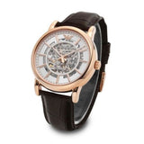 Emporio Armani Meccanico Silver Skeleton Dial Brown Leather Strap Watch For Men - AR1983