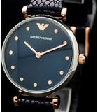 Emporio Armani Gianni T Bar Analog Blue Dial Black Leather Strap Watch For Women - AR1989