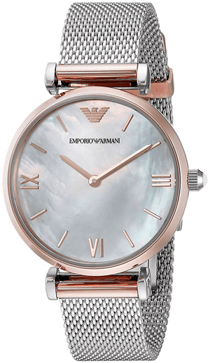 Emporio Armani Retro Mother of Pearl Dial Silver Mesh Bracelet Watch For Women - AR2067