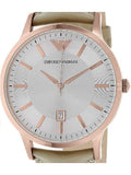 Emporio Armani Classic Quartz Silver Dial Beige Leather Strap Watch For Men - AR2464