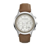 Emporio Armani Classic Chronograph Silver Dial Brown Leather Strap Watch For Men - AR2471