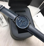 Emporio Armani Renato Chronograph Quartz Blue Dial Blue Leather Strap Watch For Men - AR2481