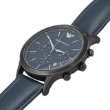 Emporio Armani Renato Chronograph Quartz Blue Dial Blue Leather Strap Watch For Men - AR2481