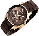 Emporio Armani Sportivo Chronograph Brown Dial Brown Silicone Strap Watch For Men - AR5891