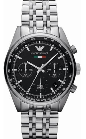 Emporio Armani Sportivo Chronograph Black Dial Silver Steel Strap Watch For Men - AR5984