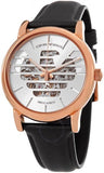 Emporio Armani Meccanico Skeleton Silver Dial Black Leather Strap Watch For Men - AR60031