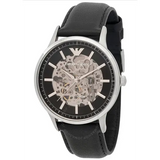 Emporio Armani Meccanico Skeleton Automatic Black Dial Black Leather Strap Watch for Men - AR60038