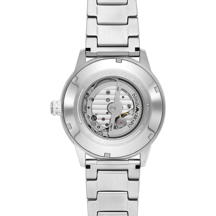 Emporio Armani Meccanico Automatic Blue Dial Silver Steel Strap Watch For Men - AR60052