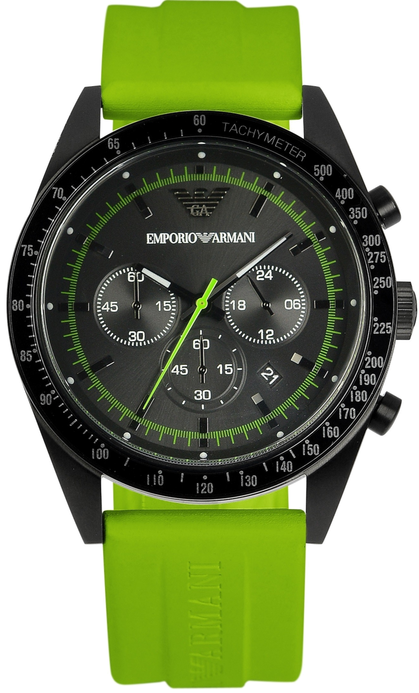 Emporio Armani Sports Analog Black Dial Green Rubber Strap Watch For Men - AR6115