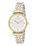 Emporio Armani Gianni T Bar Analog White Dial Two Tone Steel Strap Watch For Women - AR2076