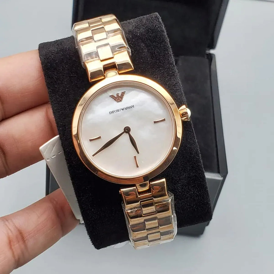 Emporio Armani Arianna Analog Mother of Pearl Dial Rose Gold Steel Strap Watch For Women - AR11196
