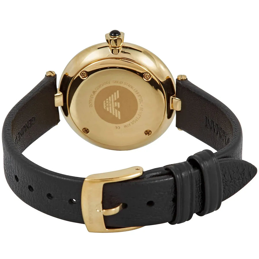 Emporio Armani Arianna Analog Silver Dial Black Leather Strap Watch For Women - AR11200