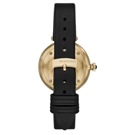 Emporio Armani Arianna Analog Silver Dial Black Leather Strap Watch For Women - AR11200