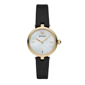 Emporio Armani Arianna Analog Silver Dial Black Leather Strap Watch For Women - AR11200