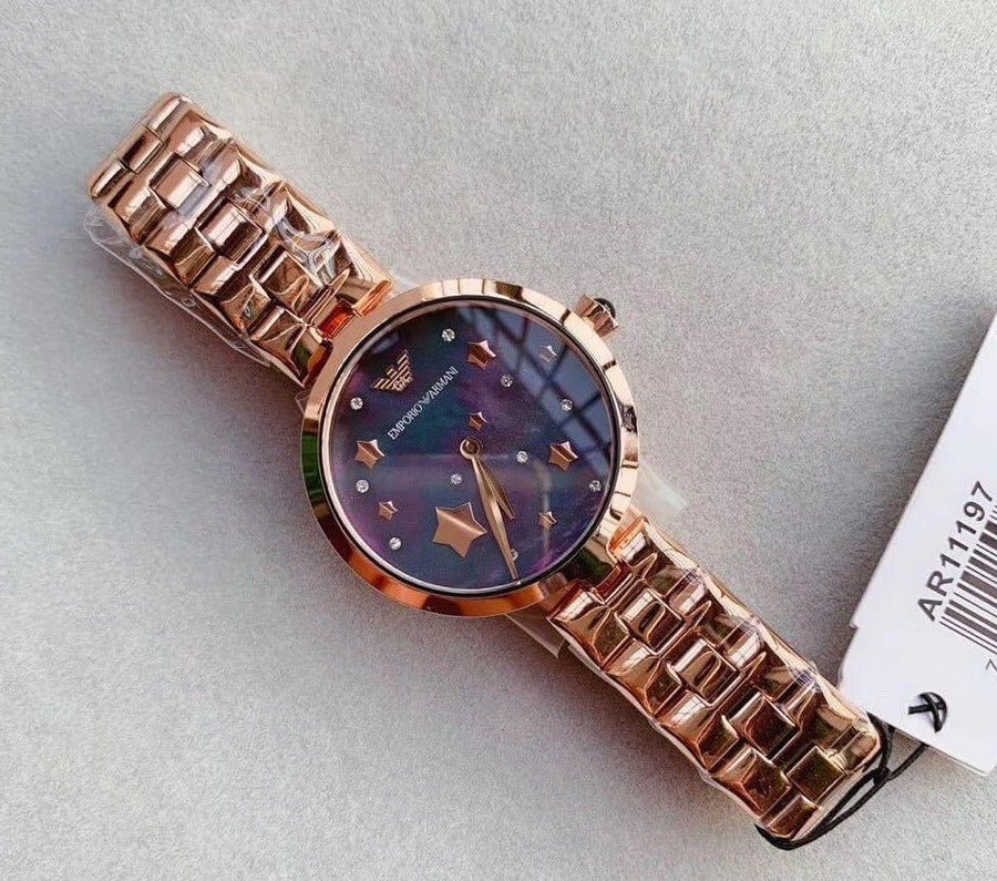 Emporio Armani Arianna Black Dial Rose Gold Stainless Steel Watch For Women - AR11197