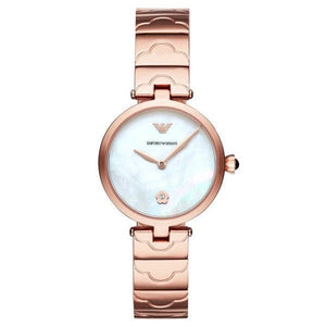 Emporio Armani Arianna White Mother of Pearl Dial Rose Gold Steel Strap Watch For Women - AR11236