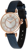 Emporio Armani Gianni T-Bar Analog Mother of Pearl Dial Blue Leather Strap Watch For Women - AR11468