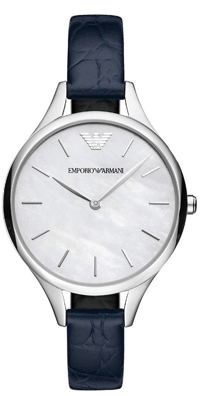 Emporio Armani Aurora Quartz Mother Of Pearl White Dial Blue Leather Strap Watch For Women - AR11090