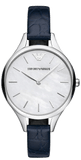 Emporio Armani Aurora Quartz Mother Of Pearl White Dial Blue Leather Strap Watch For Women - AR11090