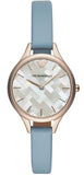 Emporio Armani Aurora Quartz Mother of Pearl White Dial Blue Leather Strap Watch For Women - AR11109