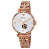 Emporio Armani Gianni T-Bar Silver Dial Rose Gold Steel Strap Watch For Women - AR60023