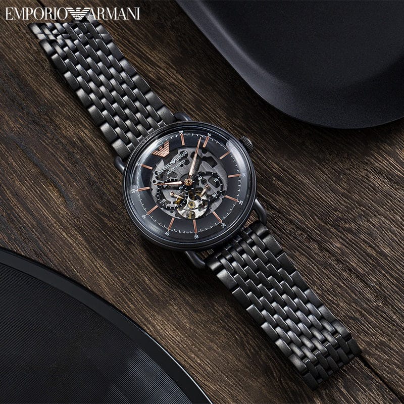Emporio Armani Automatic Multifunction Black Dial Black Mesh Bracelet Watch For Men - AR60025