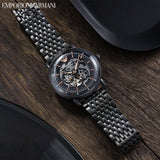 Emporio Armani Automatic Multifunction Black Dial Black Mesh Bracelet Watch For Men - AR60025
