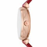 Emporio Armani Gianni T-Bar Mother of Pearl White Dial Red Leather Strap Watch For Women - AR60048